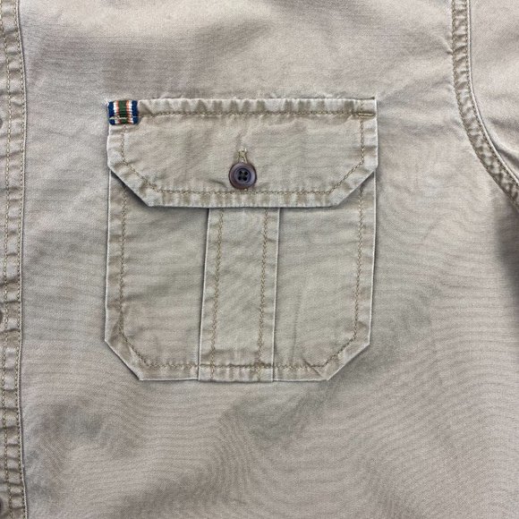 Eddie Bauer Shirt Men Large L Brown Khaki Button Up Short Sleeve Pockets Hiking - Picture 4 of 9
